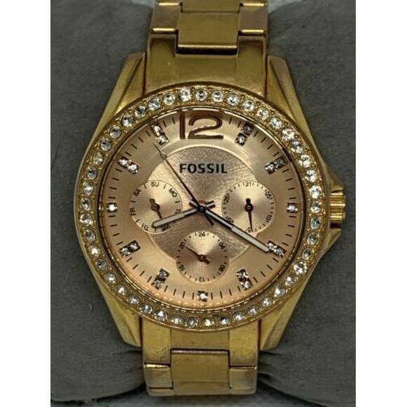 Fossil ES2811 Riley Women Stainless Steel Analog Rose Gold Dial Wrist Watch Aa75 - Picture 1 of 9